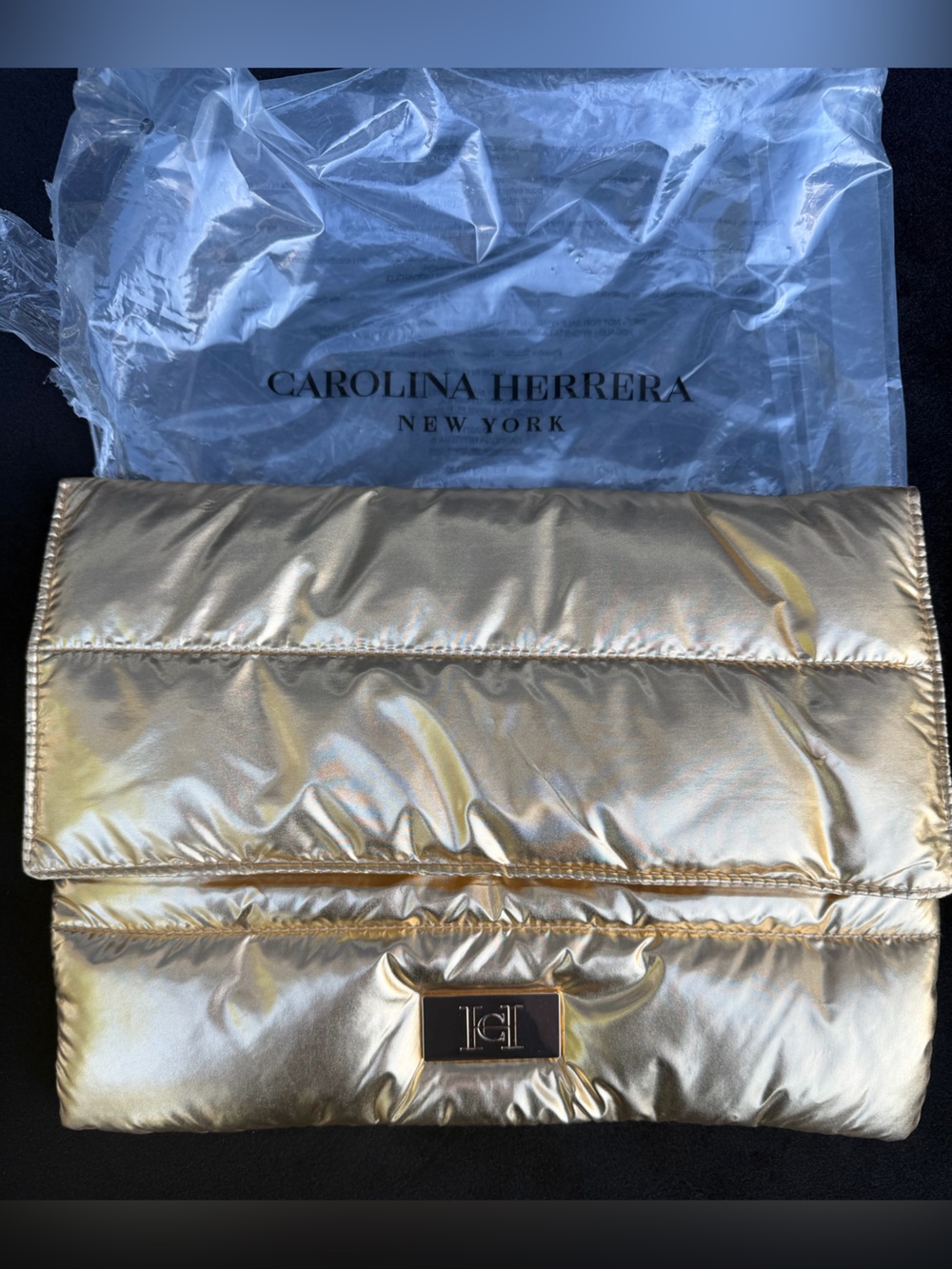 Gorgeous Carolina Herrera Metallic Champagne Bag!
